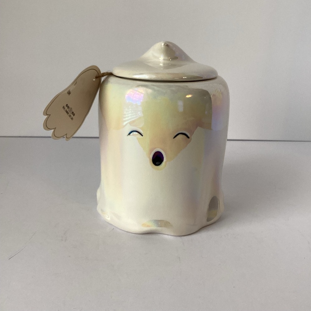 10 STRAWBERRY STREET: iridescent ceramic 7 inch ghost canister